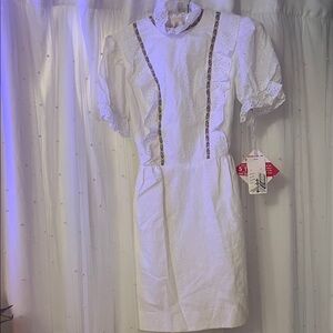 White Eyelet Dress with Embroidered Details